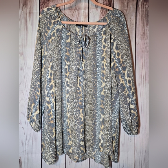 Fred David Tops - Fred David Aminal Print Blouse with Tie-Front Tunic Plus Size 3X